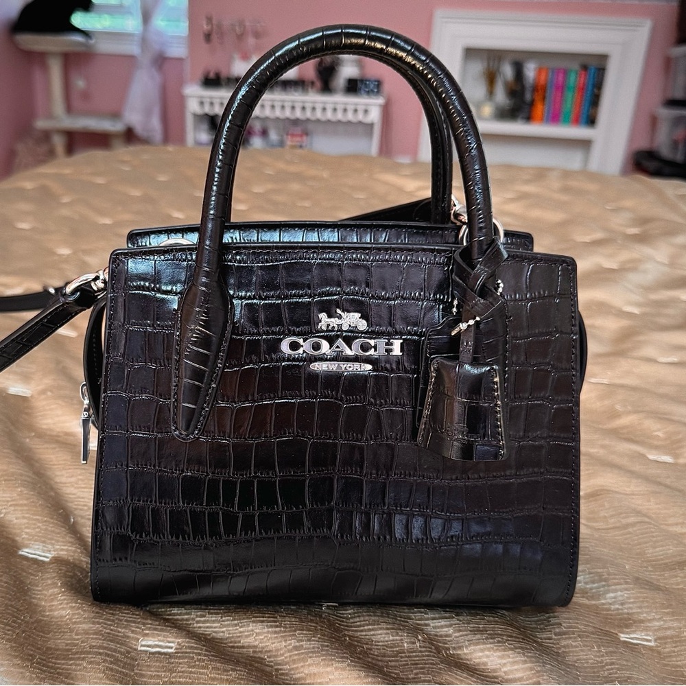 Coach Black Croc-Embossed Bag and Wallet